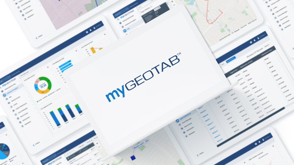 image of mygeotab UI on various screens