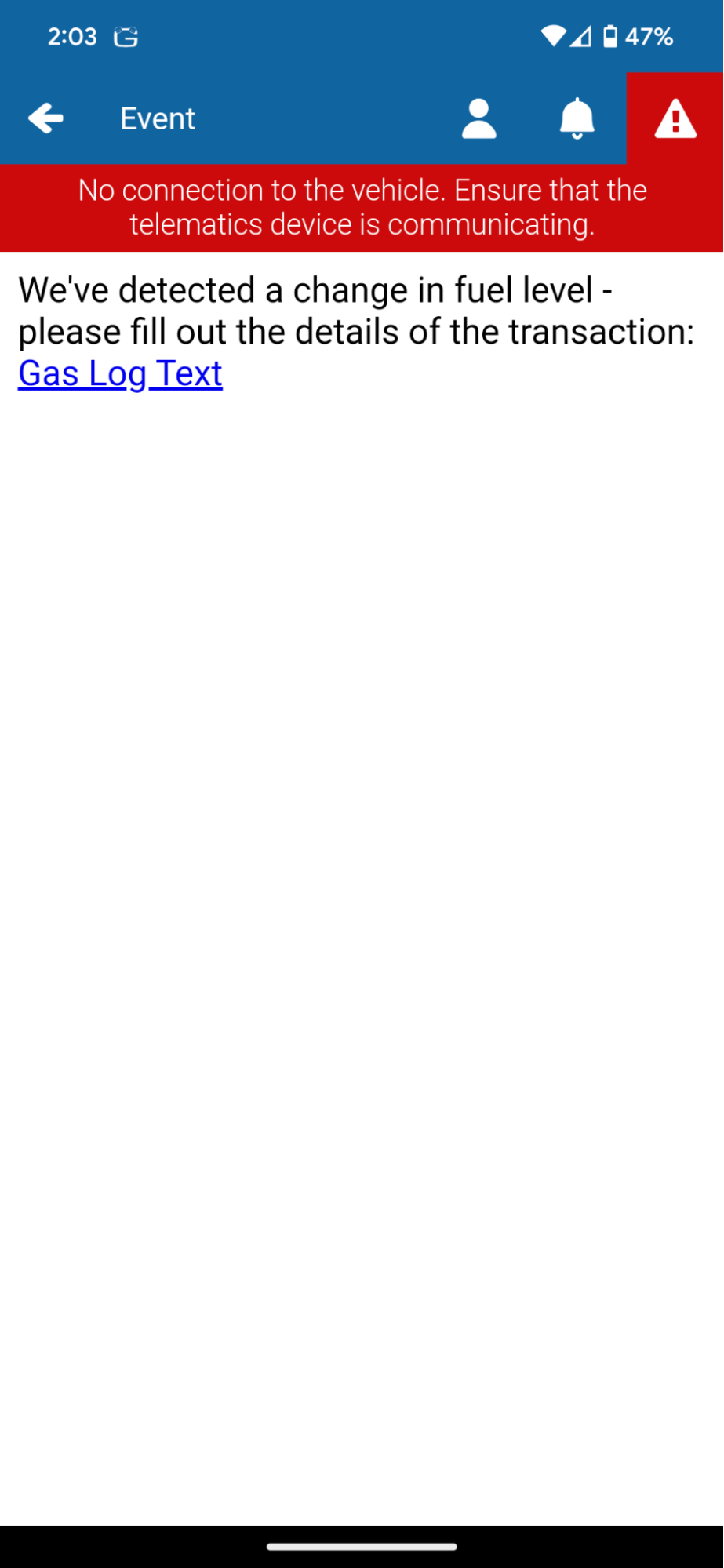 A screenshot of a Geotab Drive notification with a clickable link