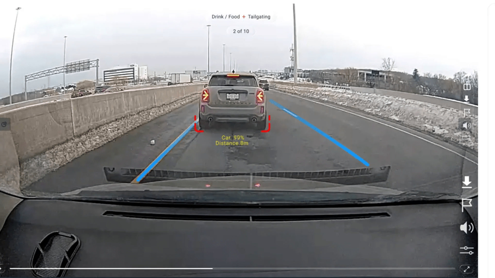 dash cam view of highway driving