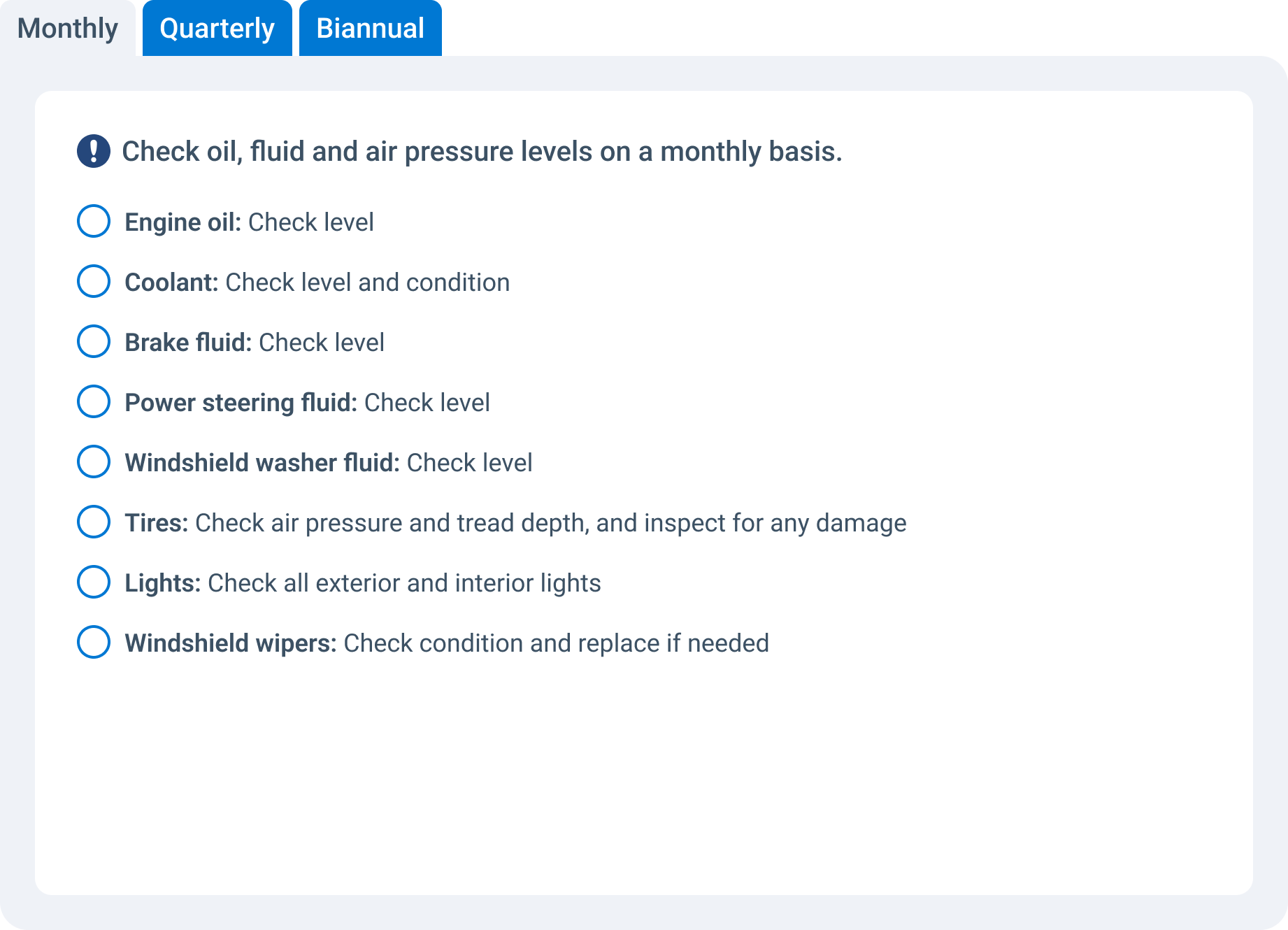 fleet maintenance checklist example