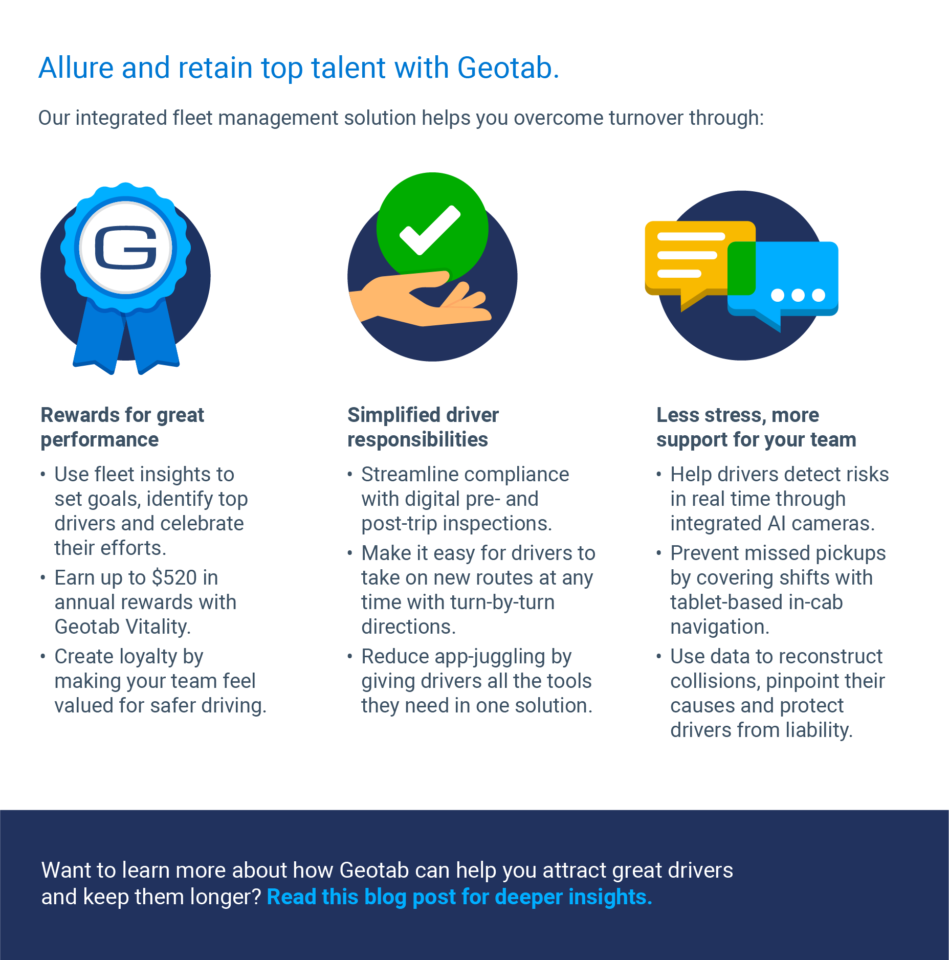 Geotab’s integrated fleet solution helps districts attract and retain new talent by rewarding bus drivers and giving them tools that make their jobs easier.
