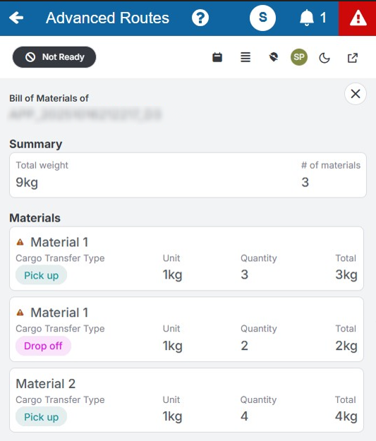 Image showing new Pick up and Drop off tags on materials