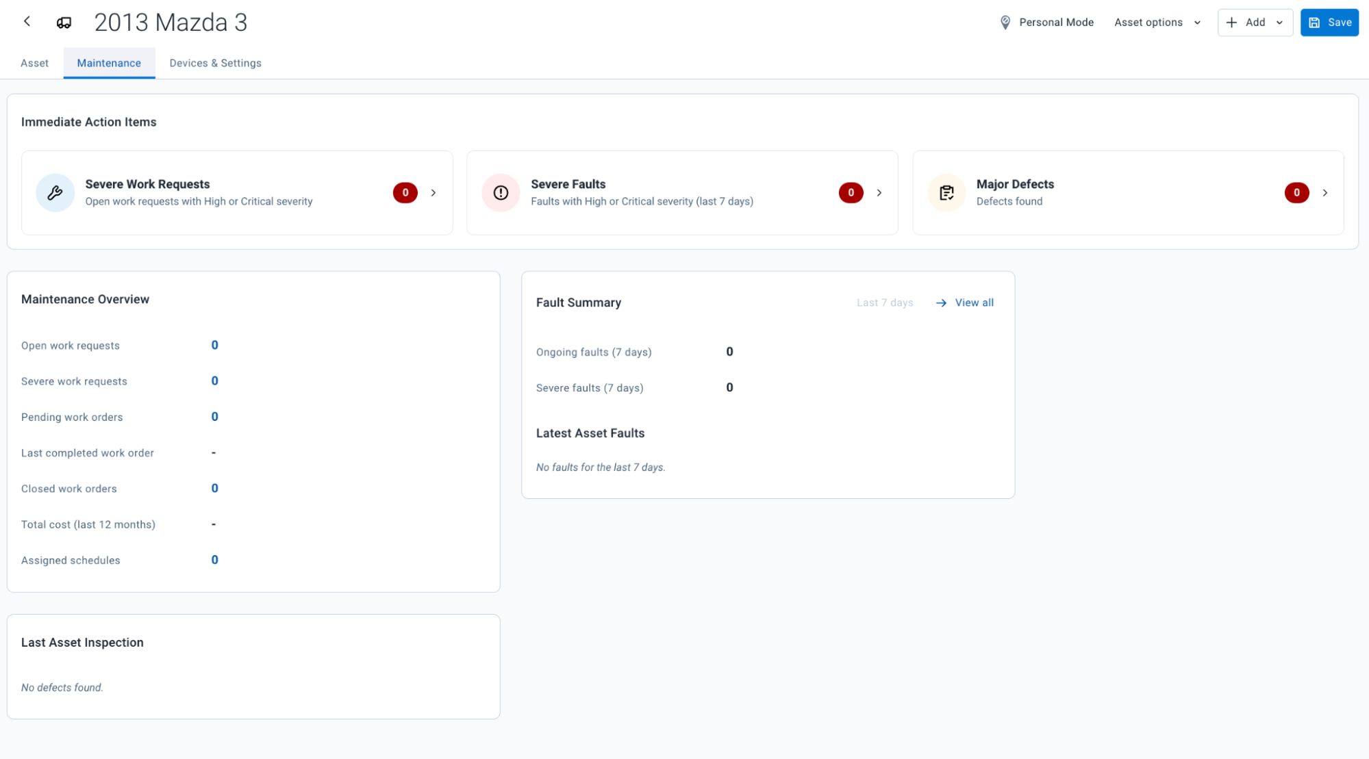 Image showing new Maintenance tab on the Asset Health page