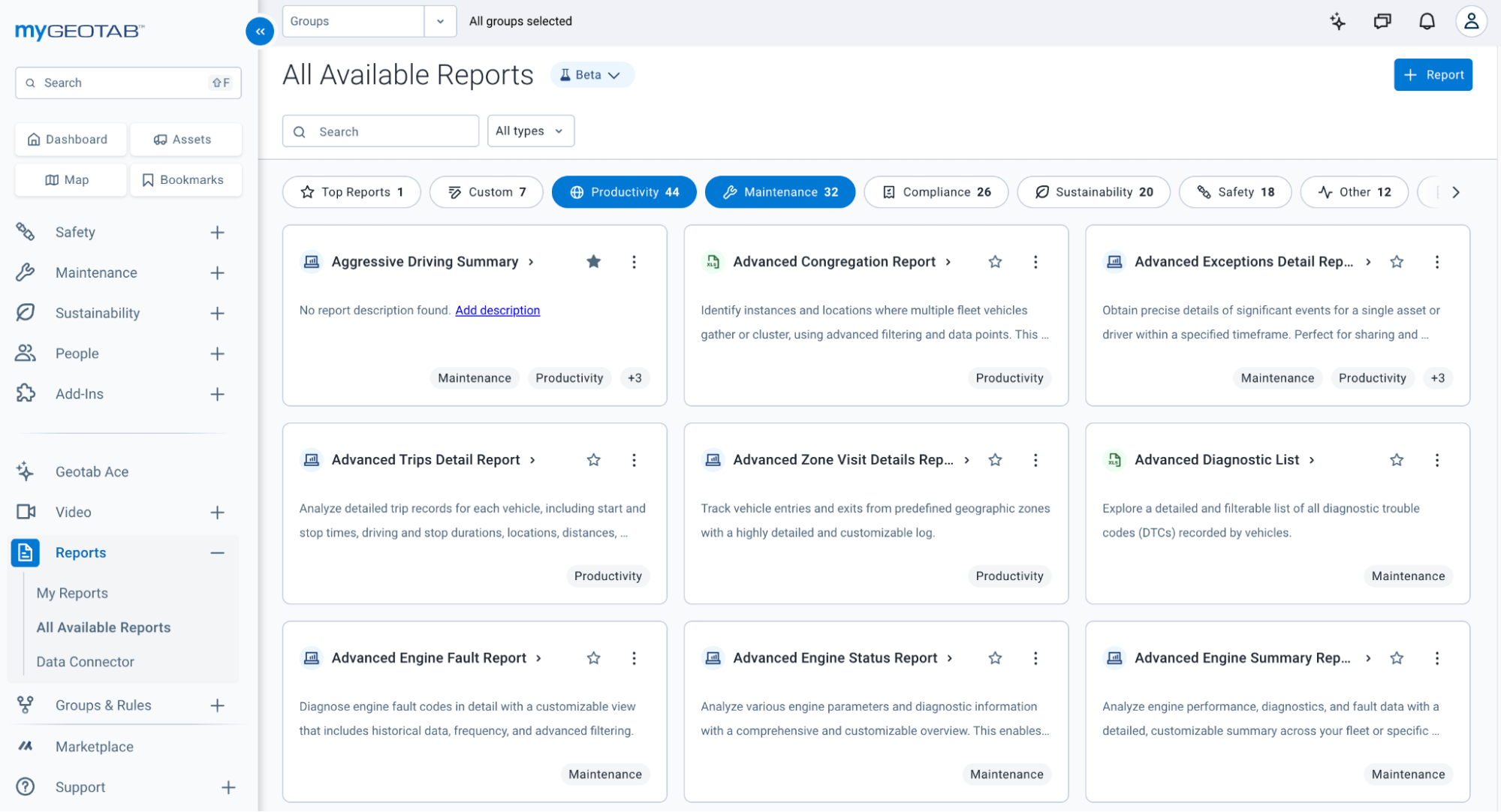 Image showing new All Available Reports page