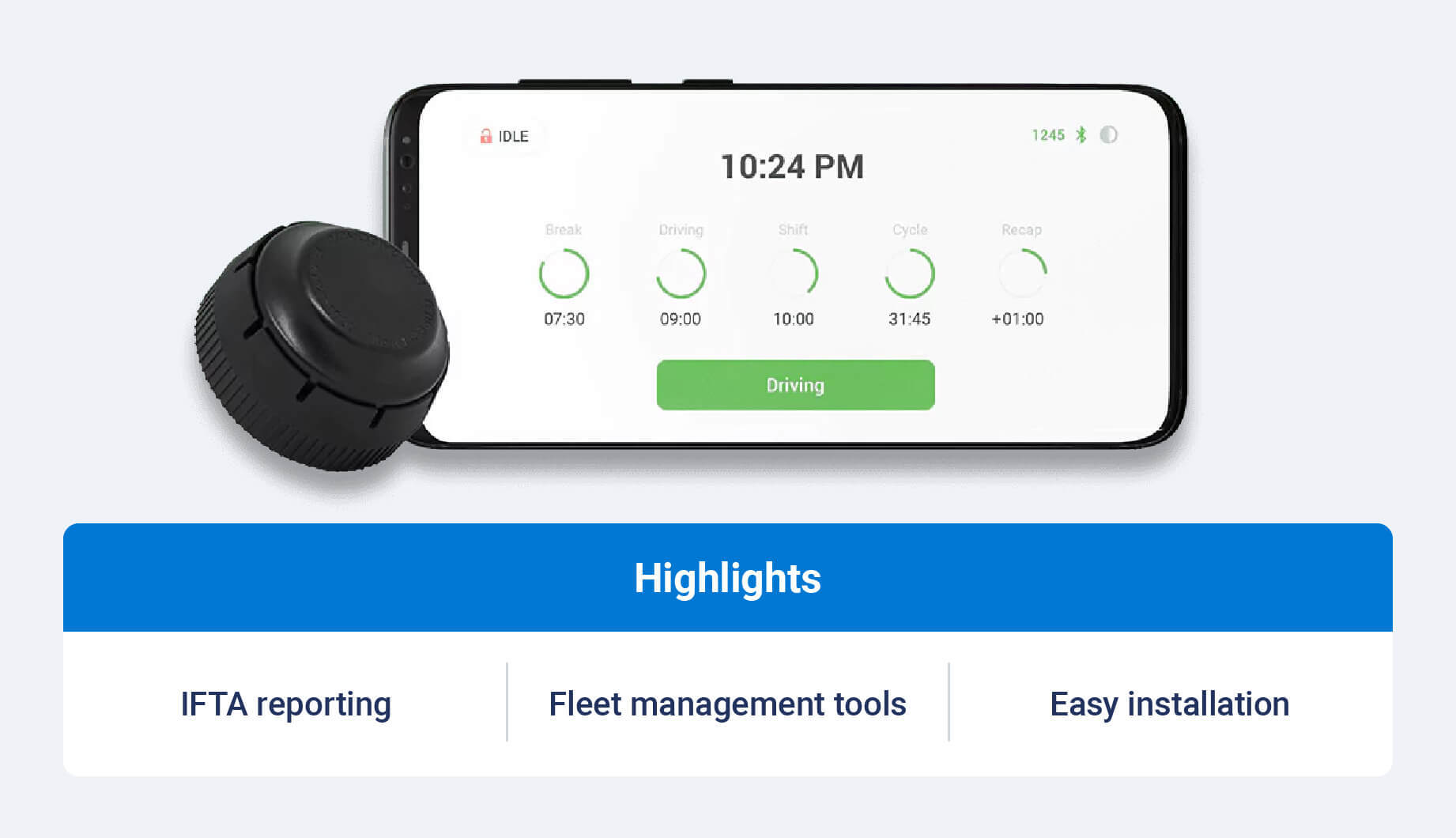 GPSTab ELD product and highlight callouts like IFTA reporting, fleet management tools and easy installation