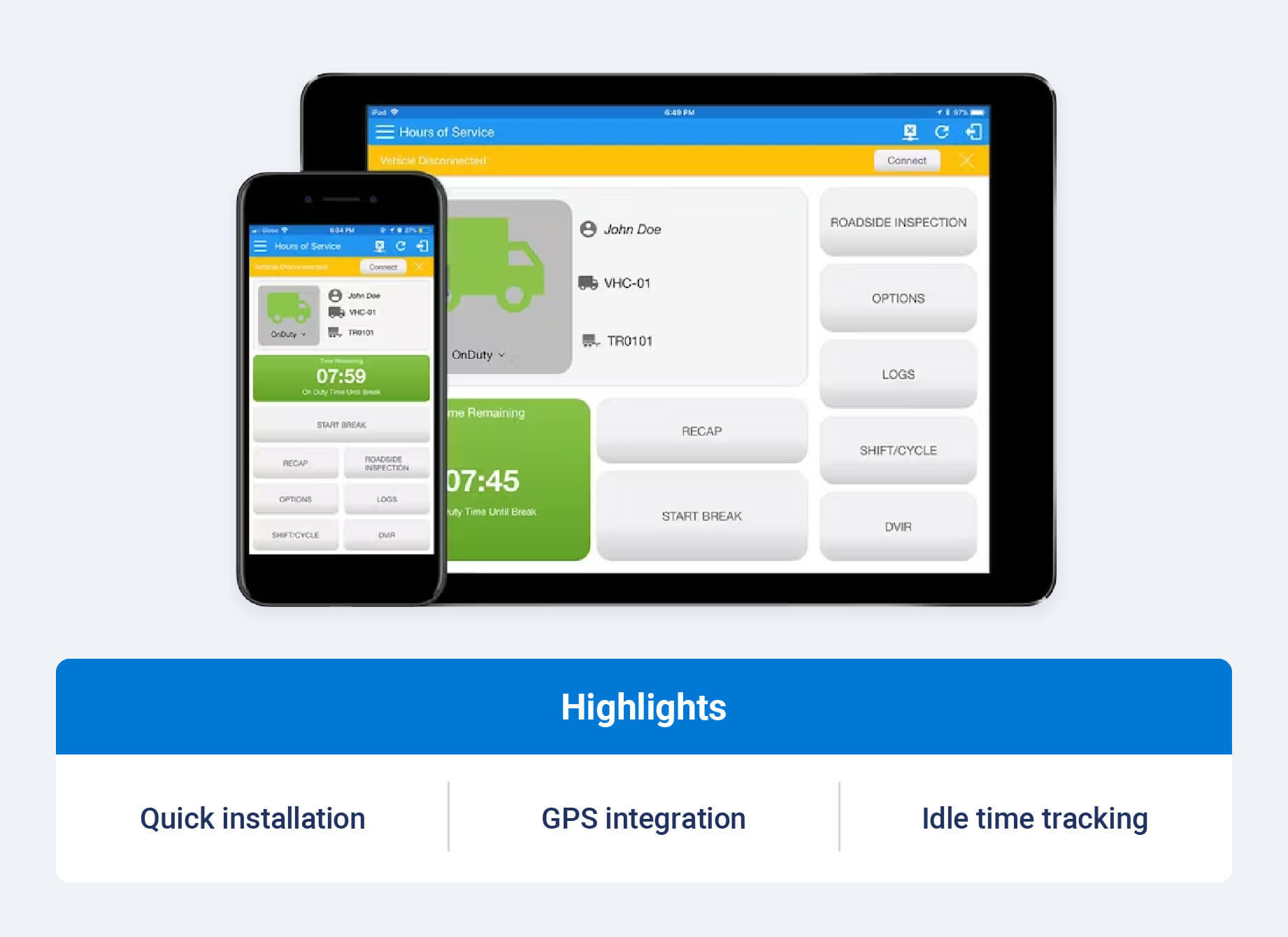 Linxup ELD and highlight callouts like quick installation, GPS integration and idle time tracking