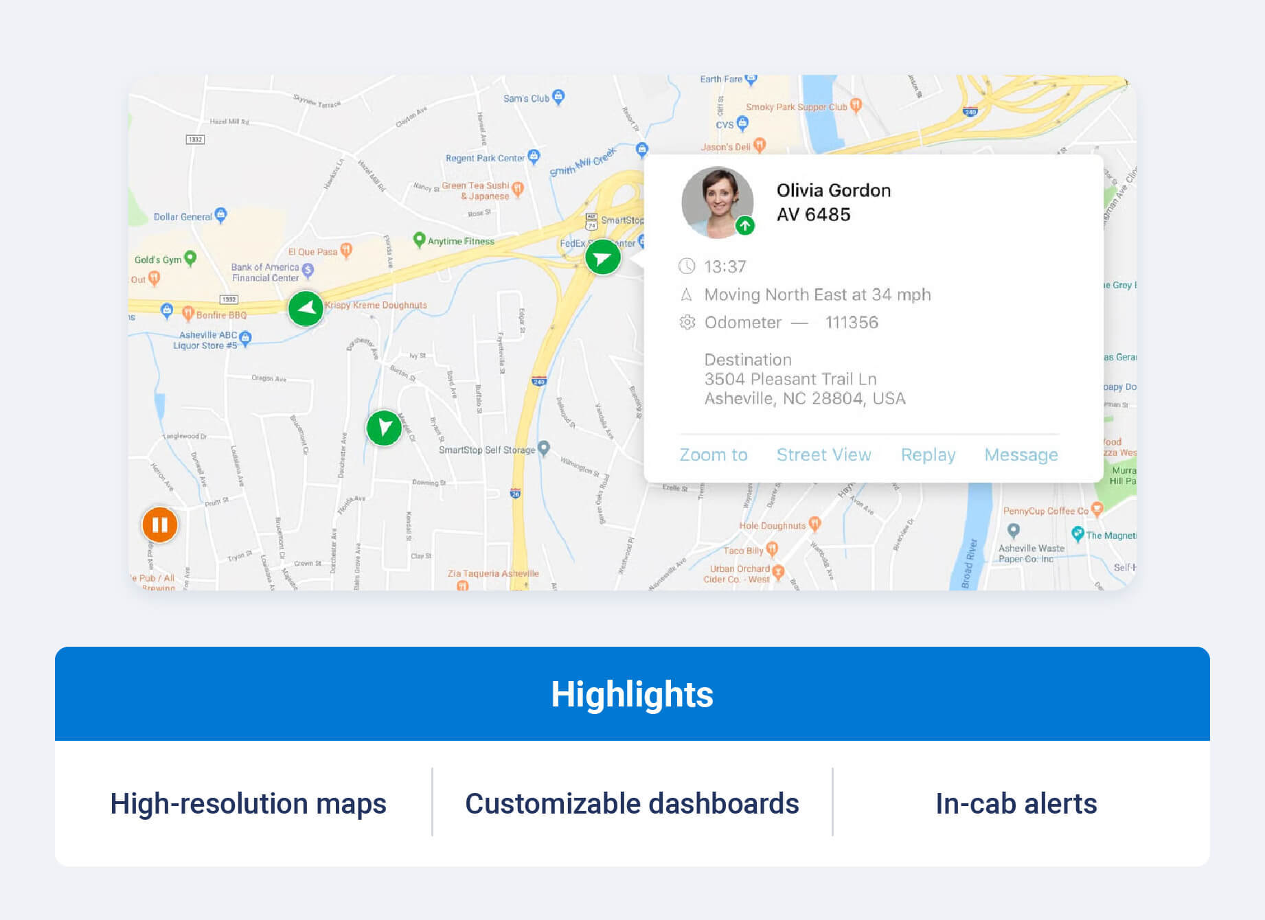 Verizon Connect ELD and highlight callouts like high-resolution maps, customizable dashboards and in-cab alerts
