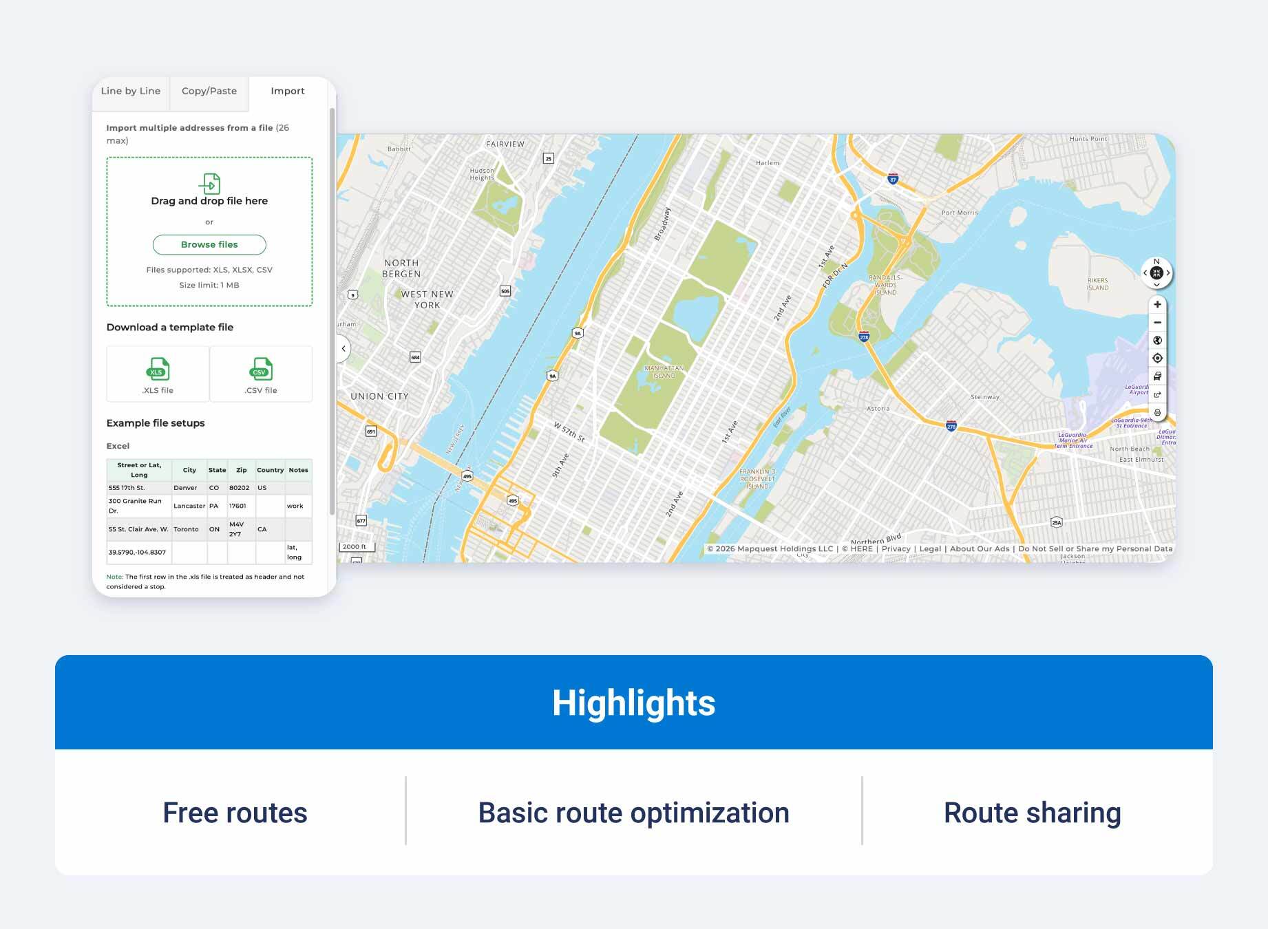 MapQuest routing software and highlights.