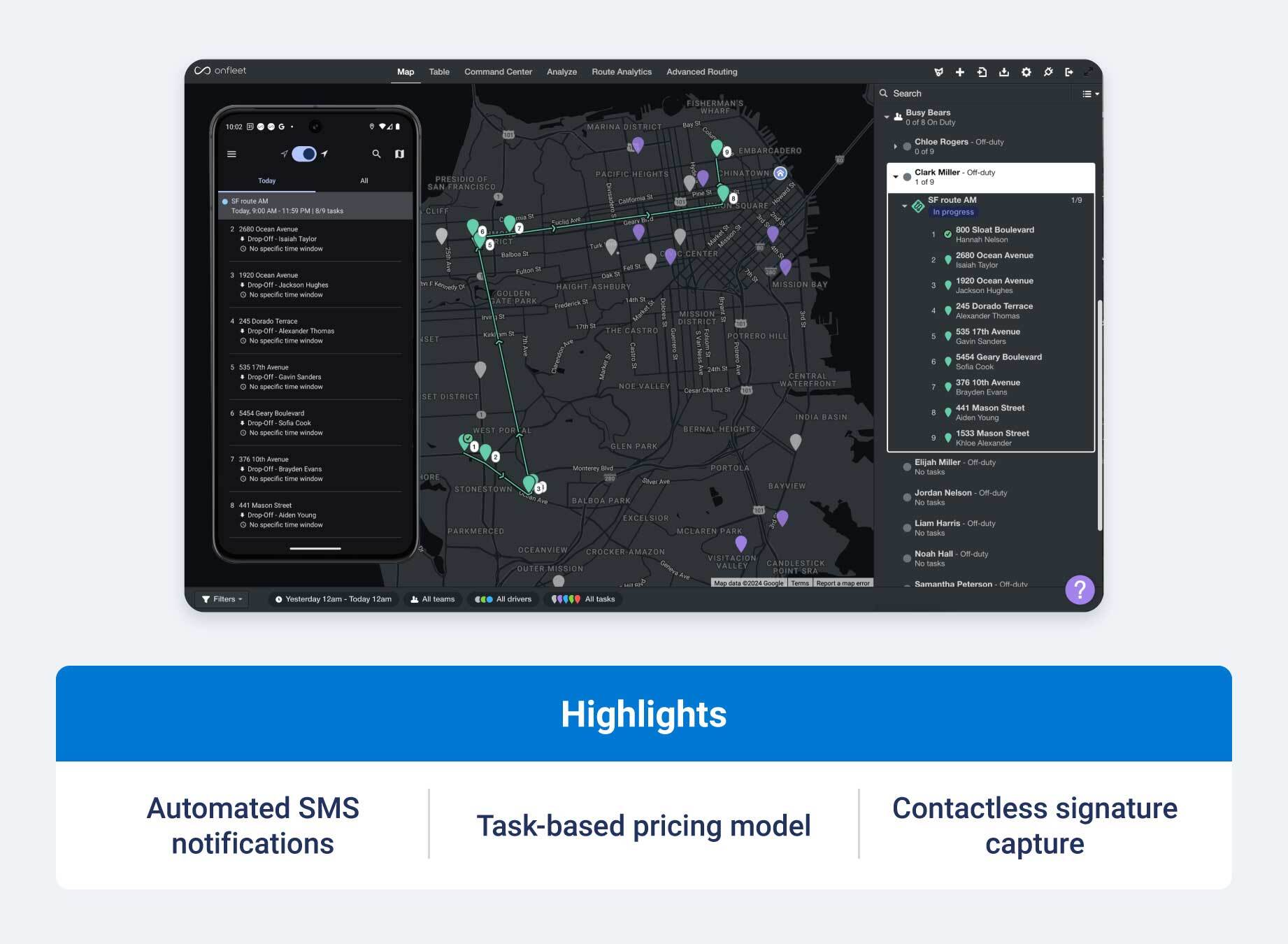 OnFleet routing software and highlights.