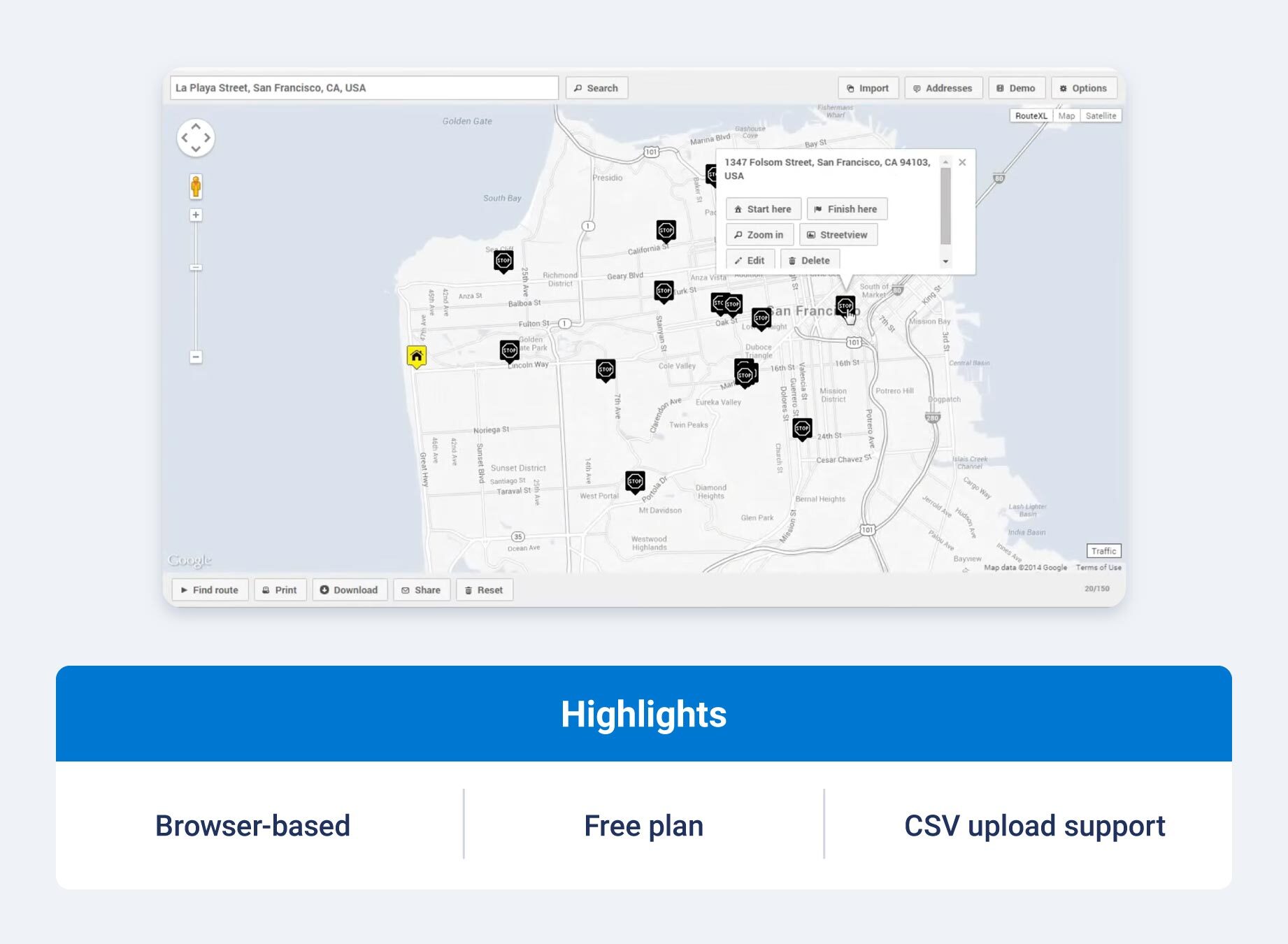 RouteXL routing software and highlights.