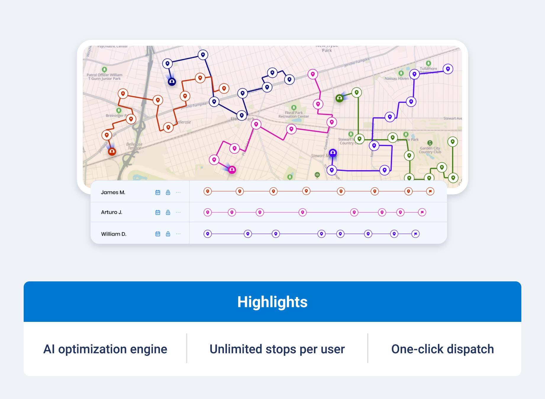 Upper fleet routing software and highlights.