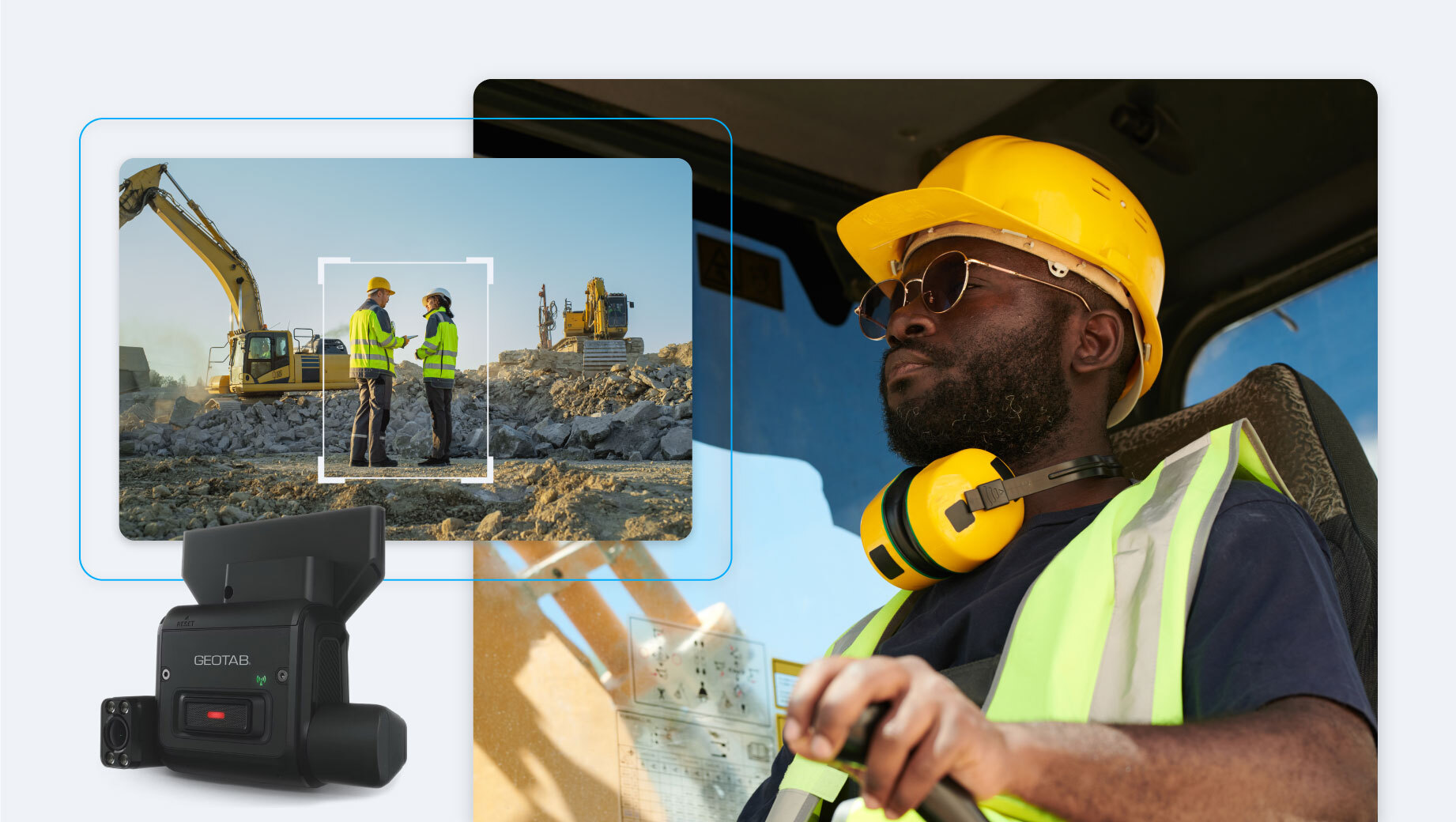 Geotab Go Focus Plus AI dash cam capturing a safety event on a construction site
