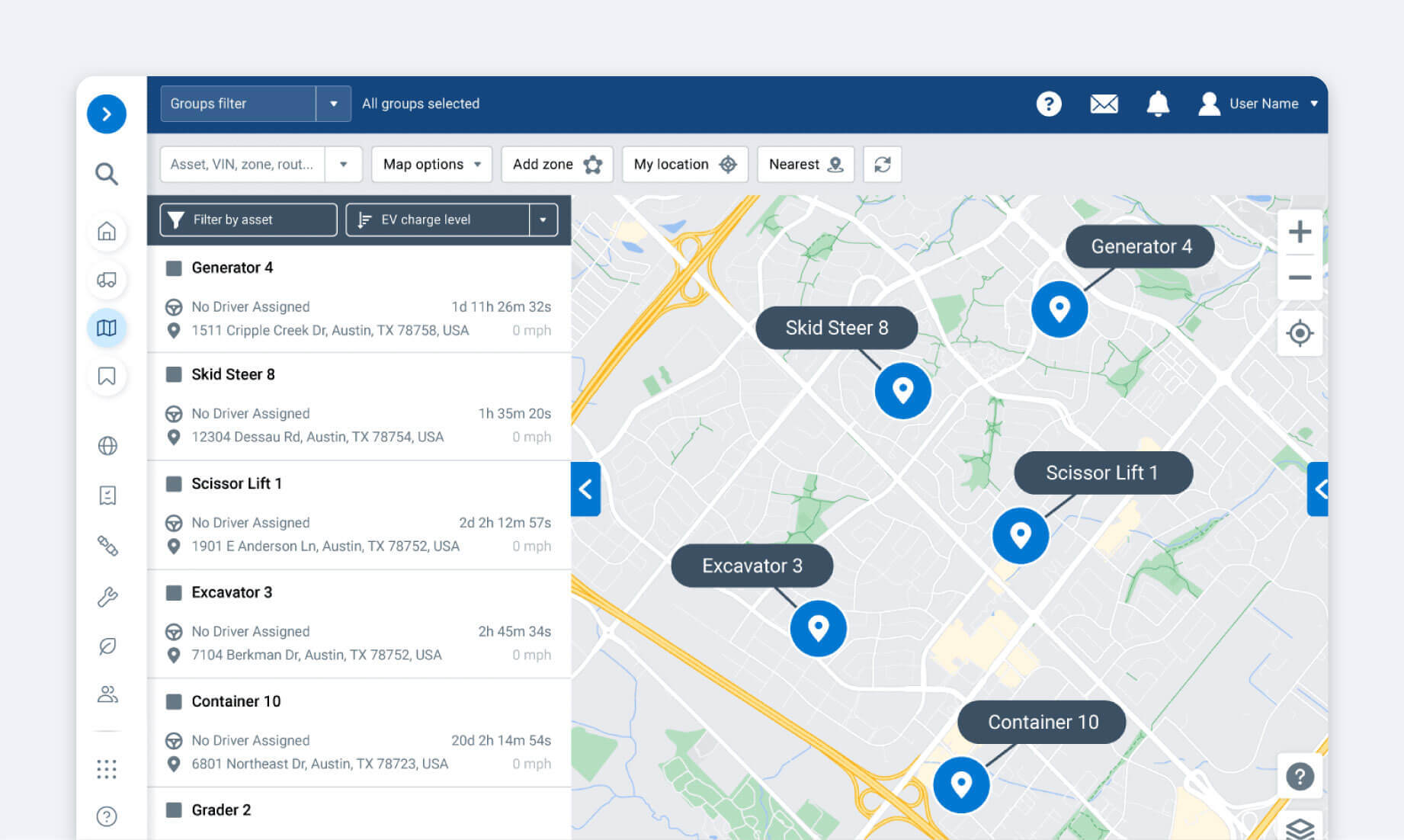 Product screenshot of real-time vehicle tracking