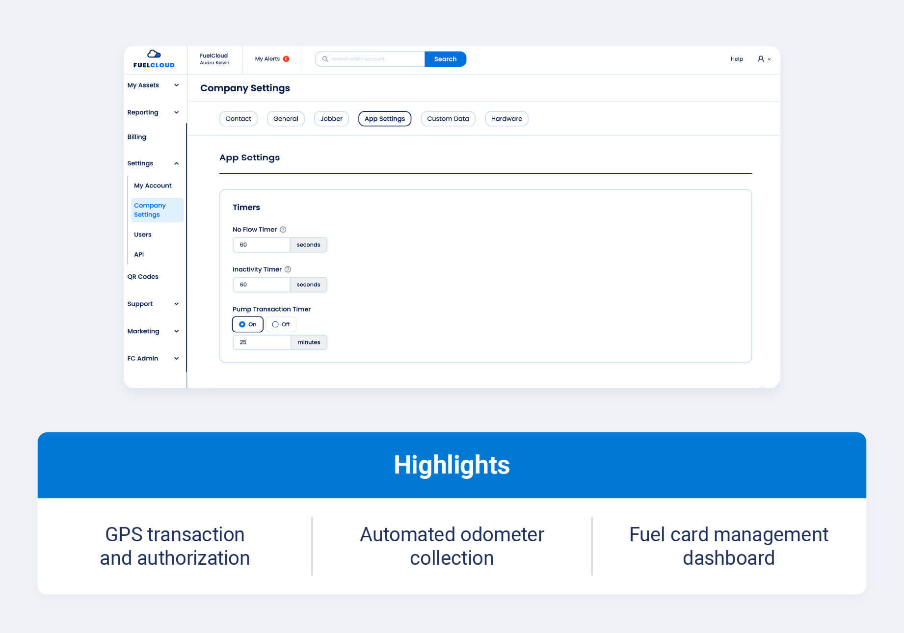 Fill-Rite dashboard and highlights callouts like real-time inventory, automated tax fund reporting and scalable modular design 