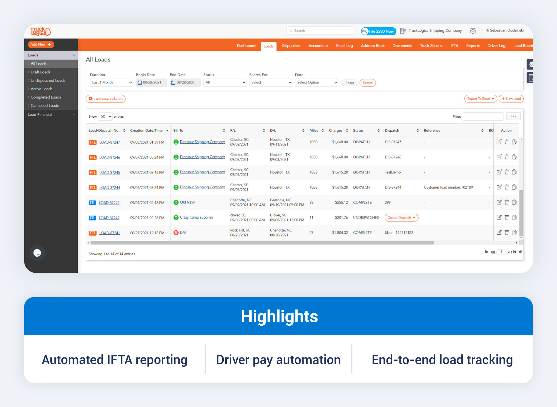 TruckLogics fleet software and highlight callouts.