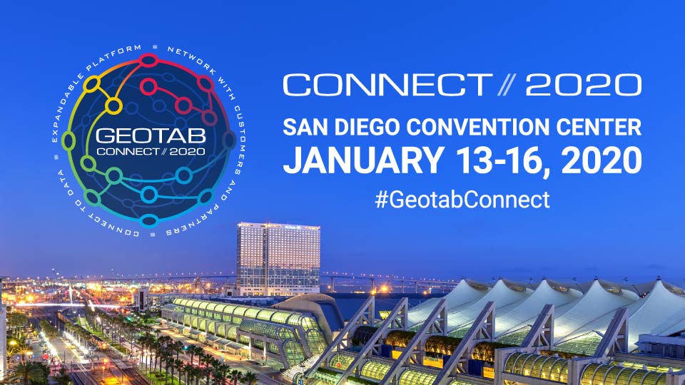 San Diego skyline with Geotab Connect logo in the left hand corner