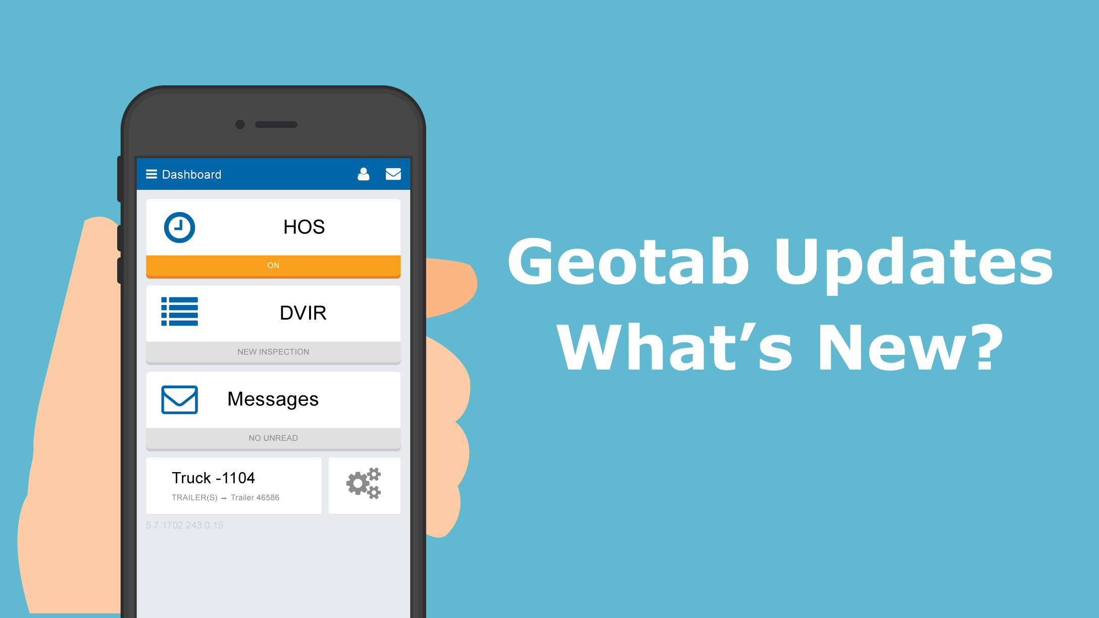 "Geotab Updates What's New?" text beside cartoon image of a phone showing MyGeotab dashboard