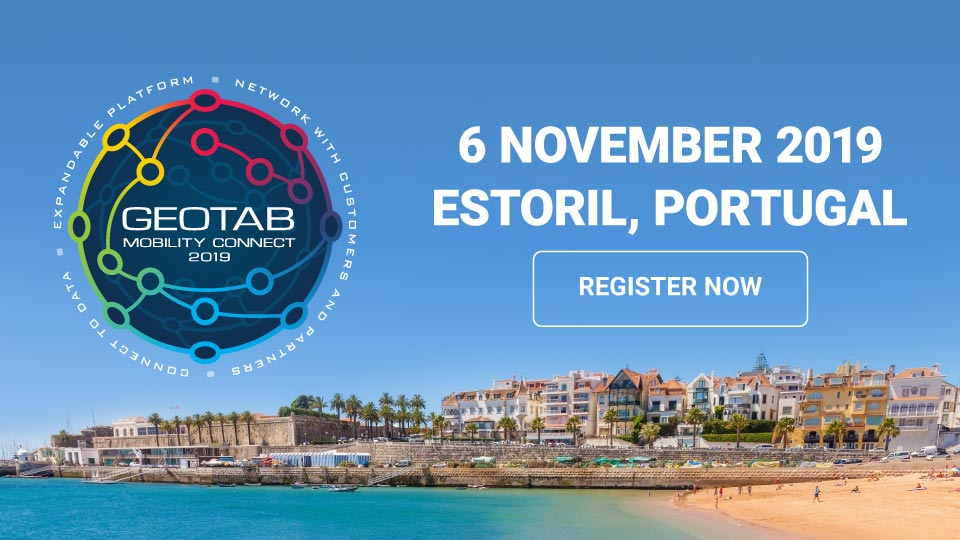 Photo of Estorial, Portgual with a Geotab Connect logo above it