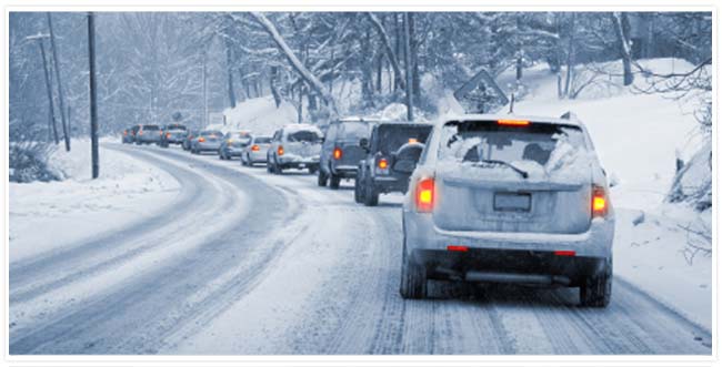 Cars stopped on a winter road