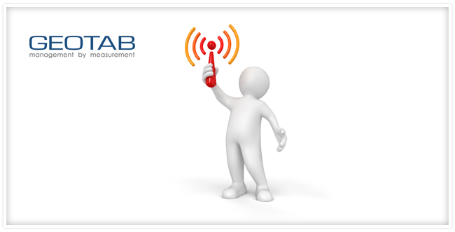 cartoon person holding wifi signal with geotab logo