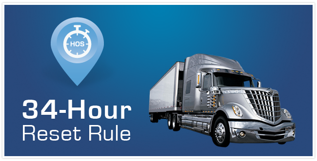 A silver and white transport truck with a stop watch icon that says HOS