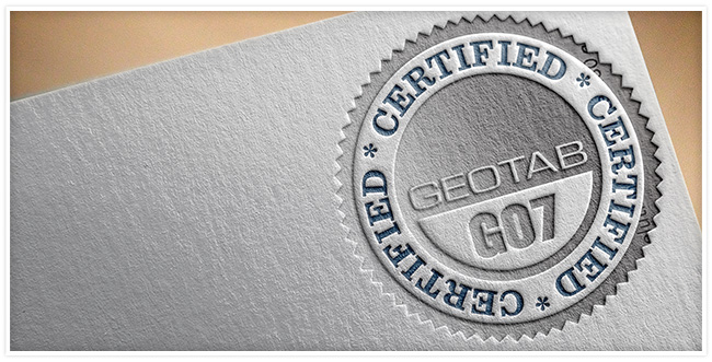 Grey folder with a Geotab GO7 certified stamp