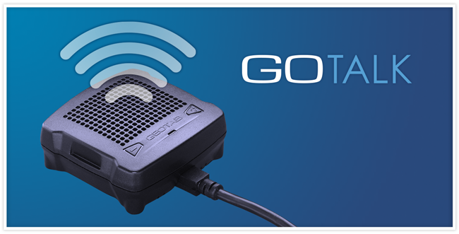 Image of the Geotab GO Talk with sound waves coming from it
