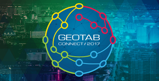 Geotab Connect logo with a cityscape in the background