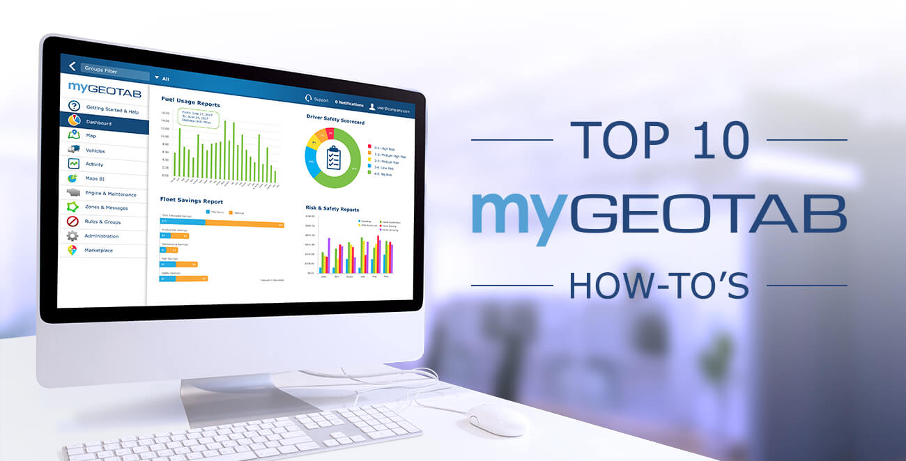 A computer screen displaying a MyGeotab dashboard