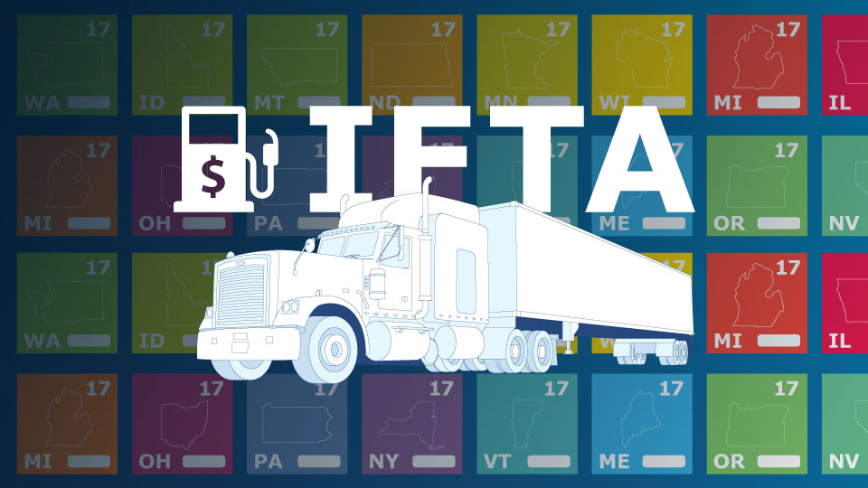 IFTA text with animated truck in front of coloured background.