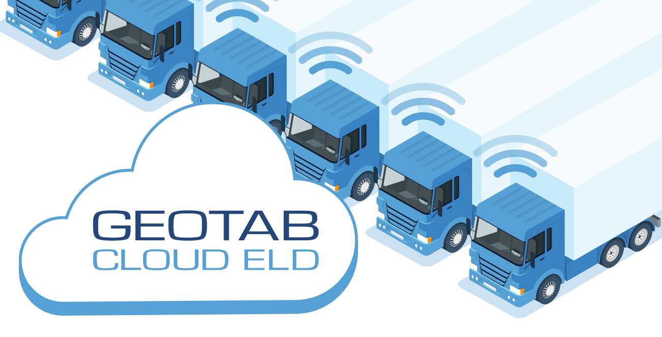 Graphic of blue and white transport trucks with wireless signals coming from them.