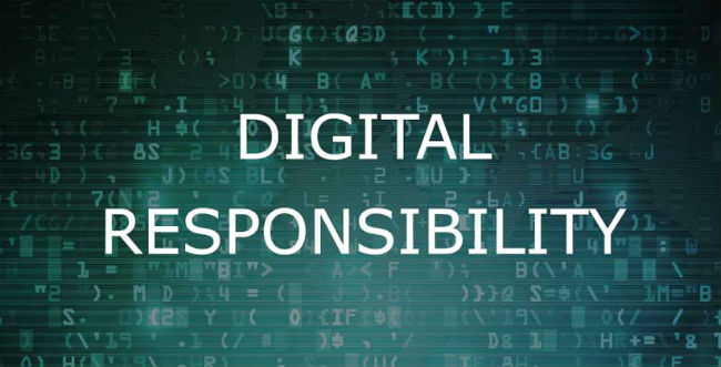 Digital Responsibility with randomized letters and numbers in background