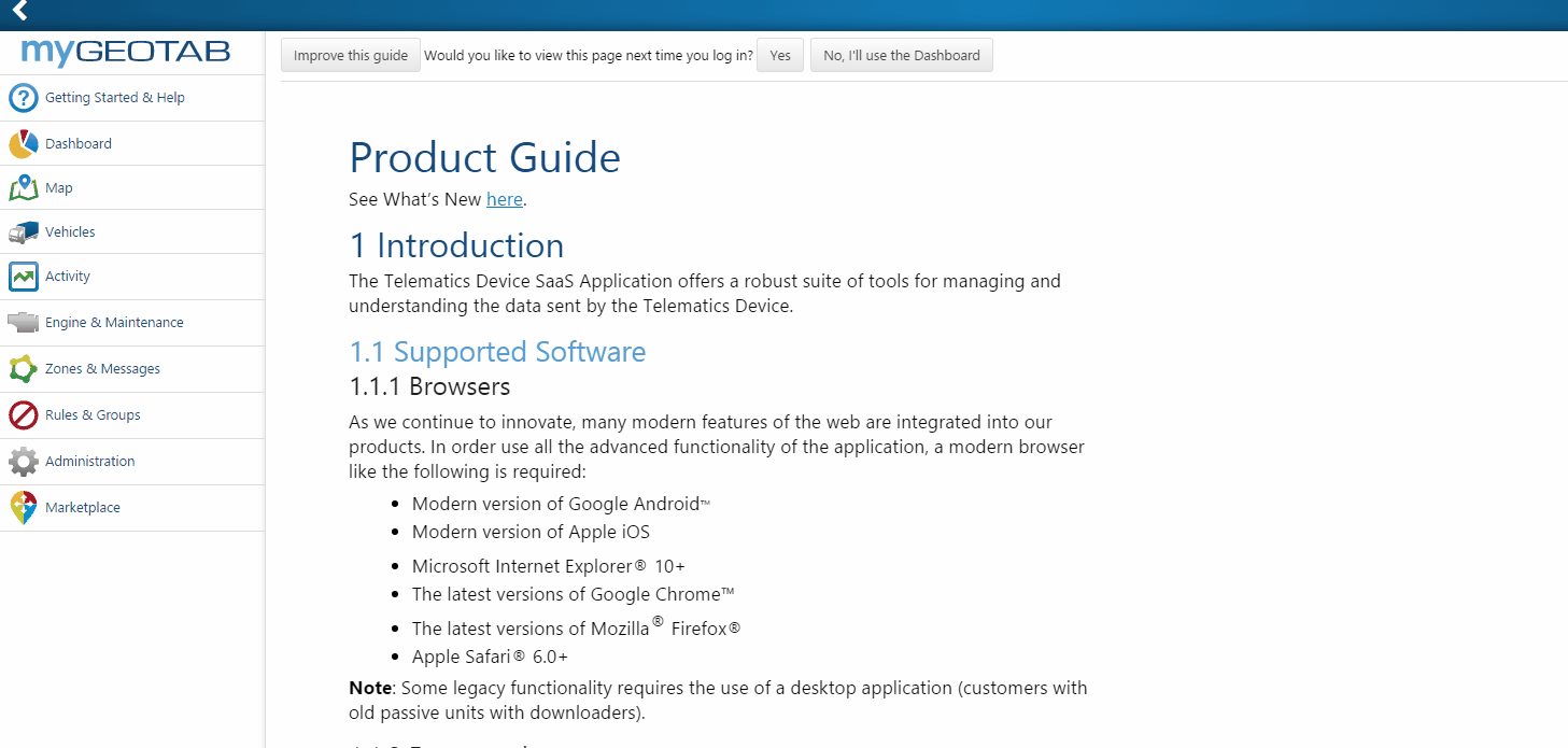 User product guide in MyGeotab