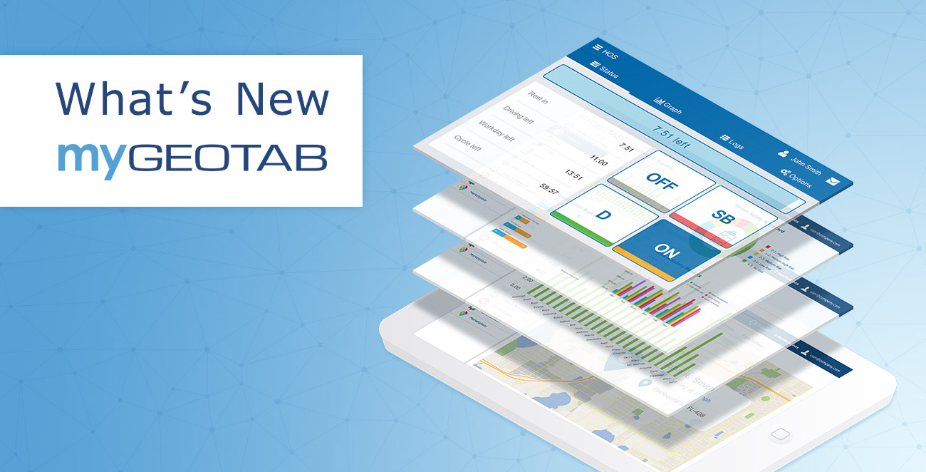 Graphic of a white tablet with multiple screens showing Geotab Drive