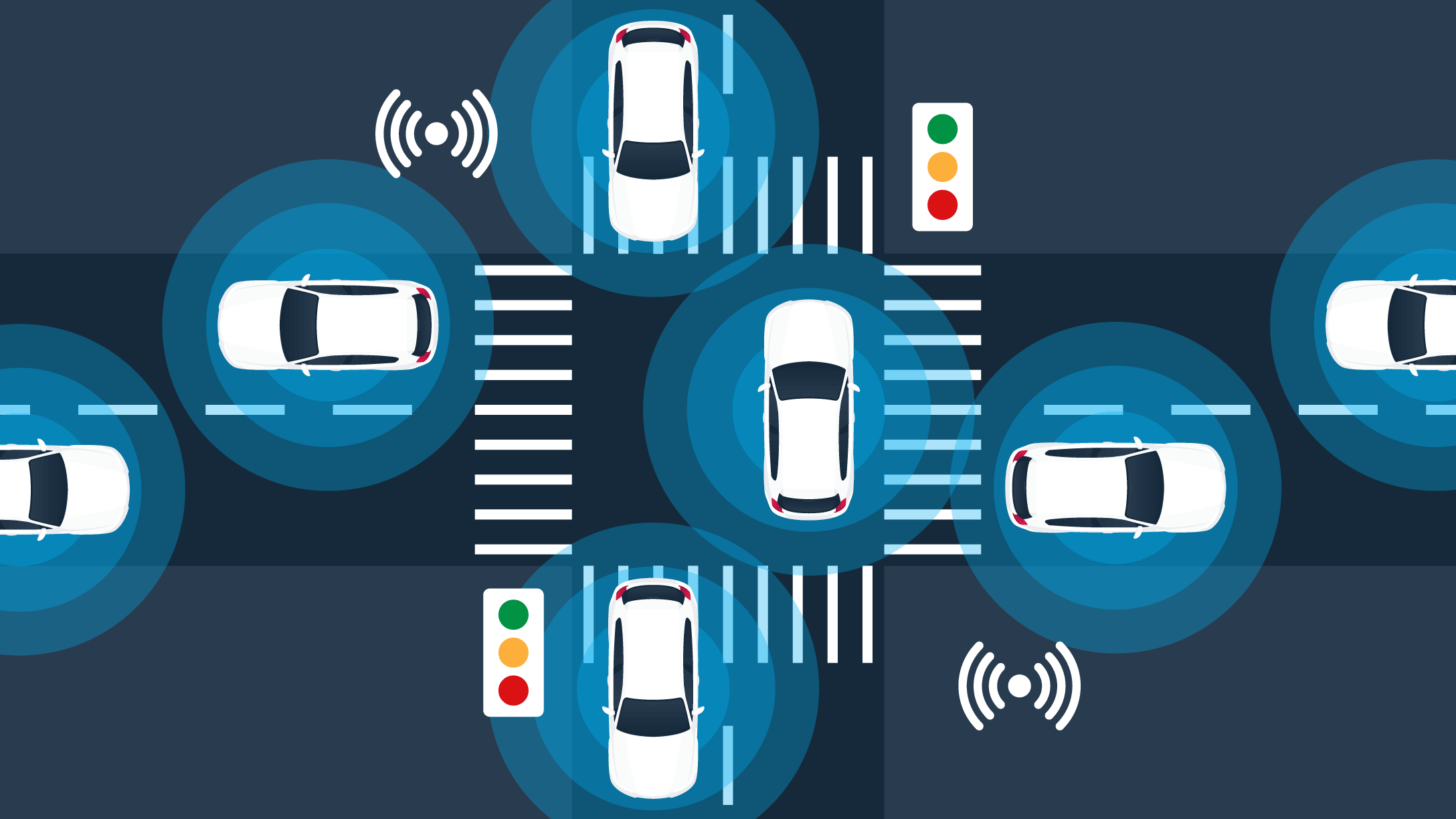 Animation of vehicles on intersecting roads going in different directions