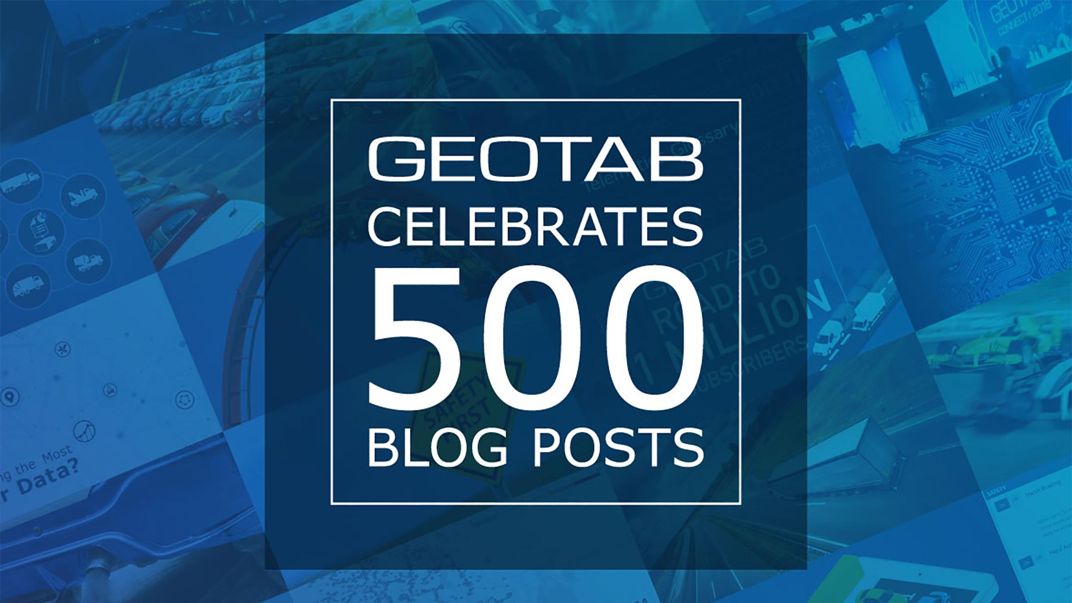 500 blog posts logo on a blue background