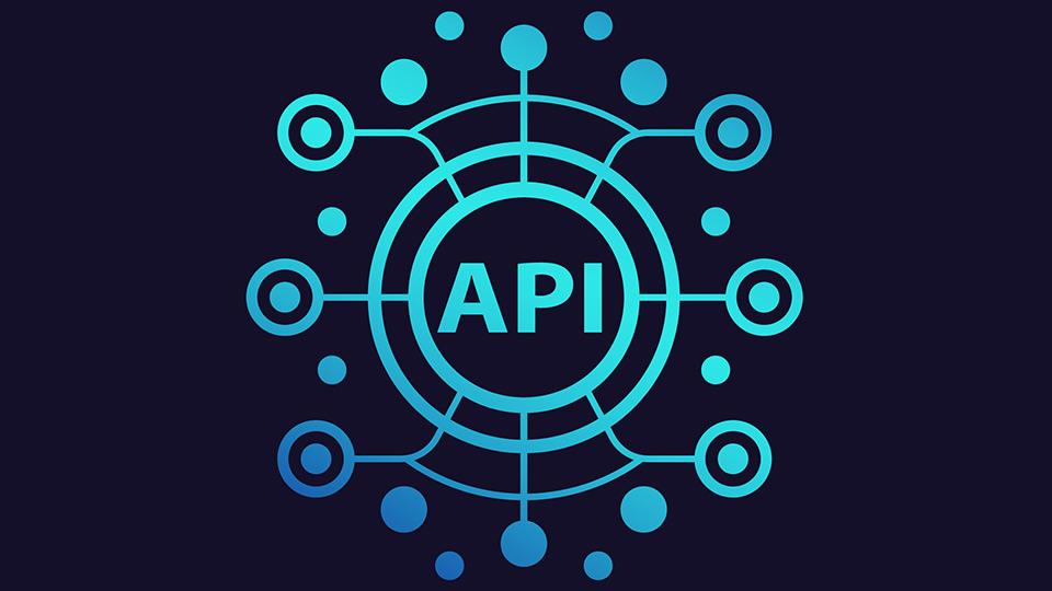 Blue API icon on purple background