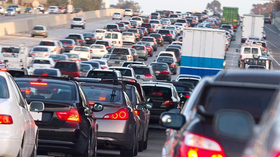 Vehicles lined up in a traffic jam