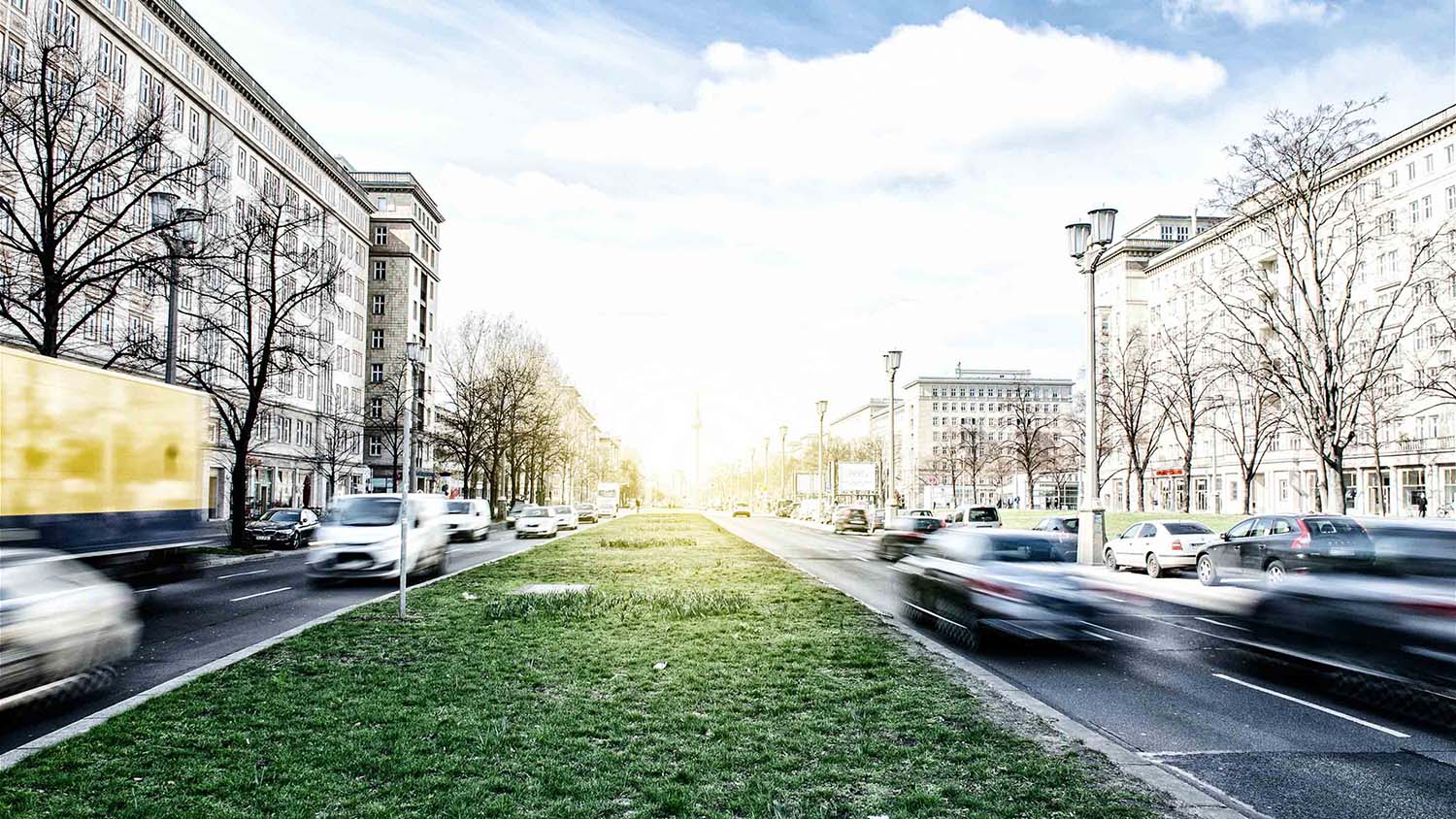 Fast forwarded image of vehicles driving on two roads