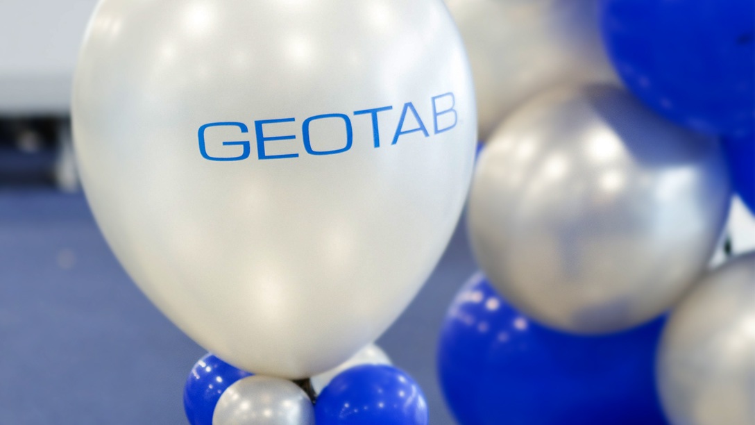 Balloons with Geotab logo on them