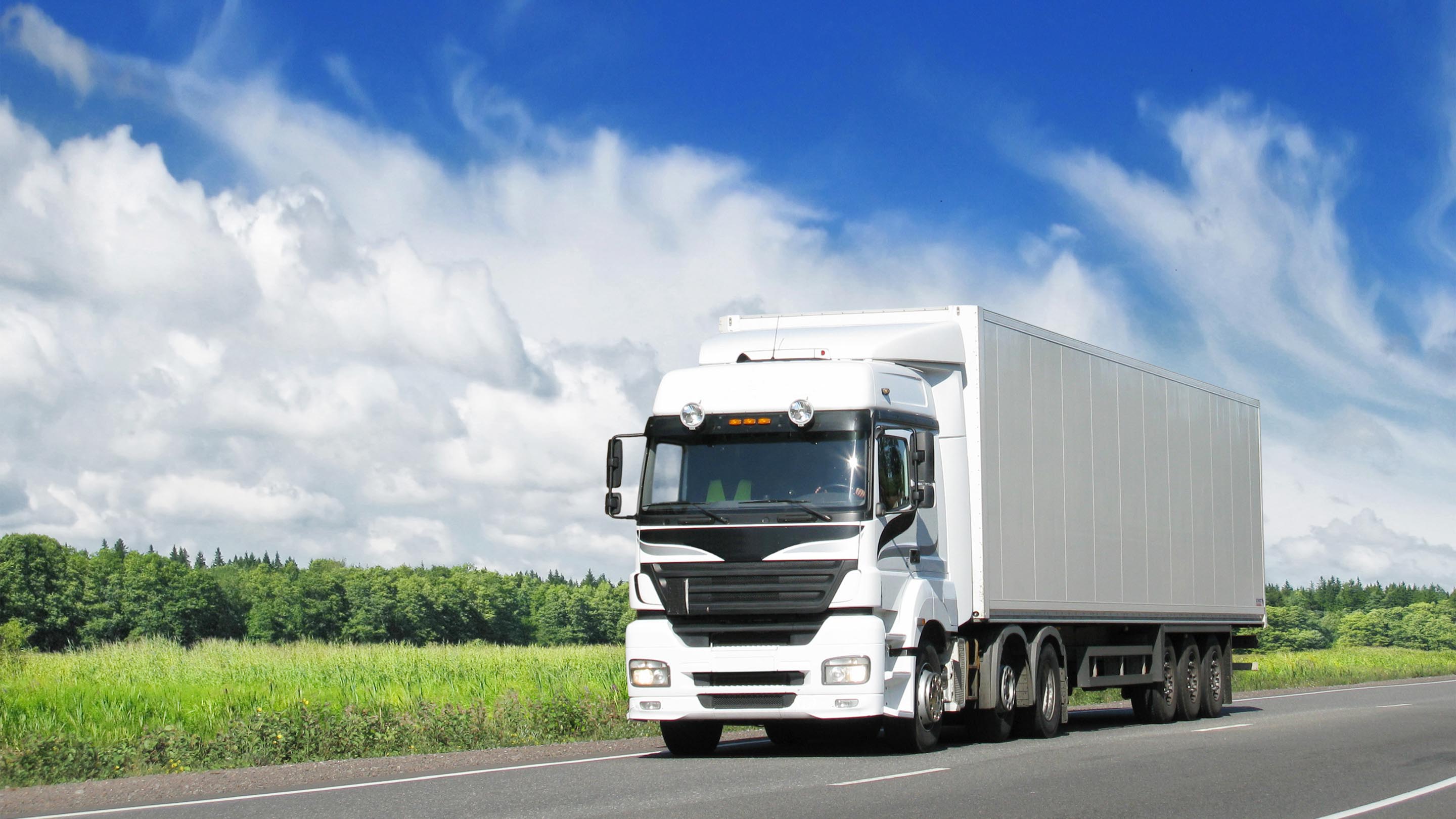 White truck driving on road