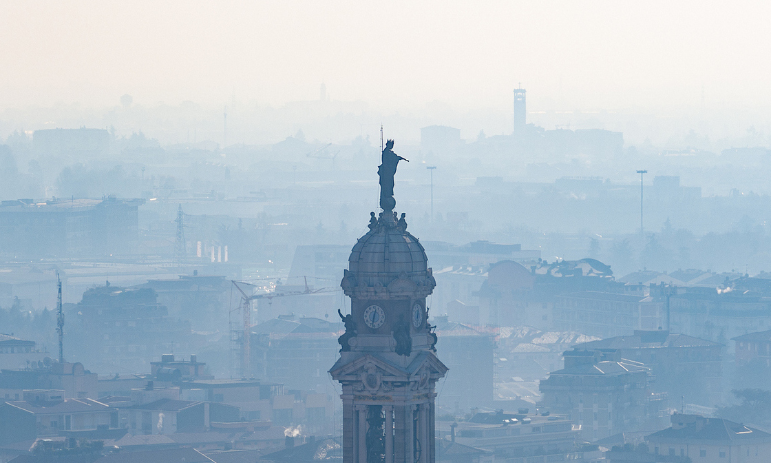 Hazy skyline view of a old city