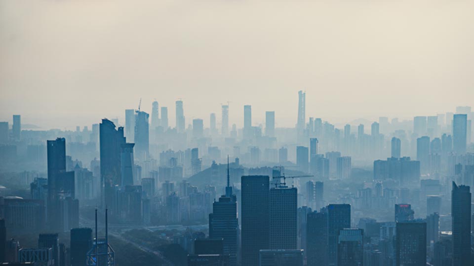 Foggy city landscape