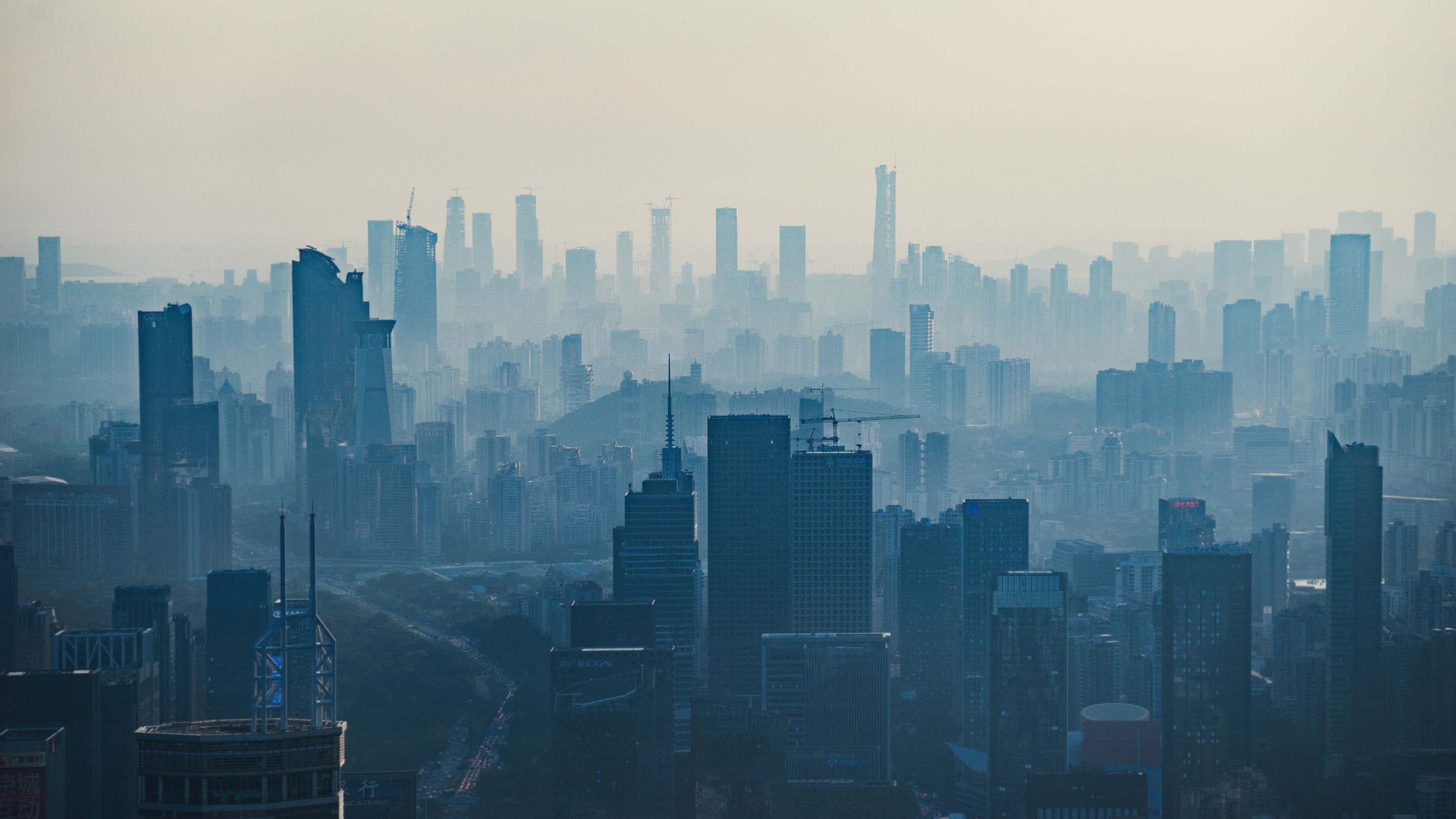 Foggy city landscape