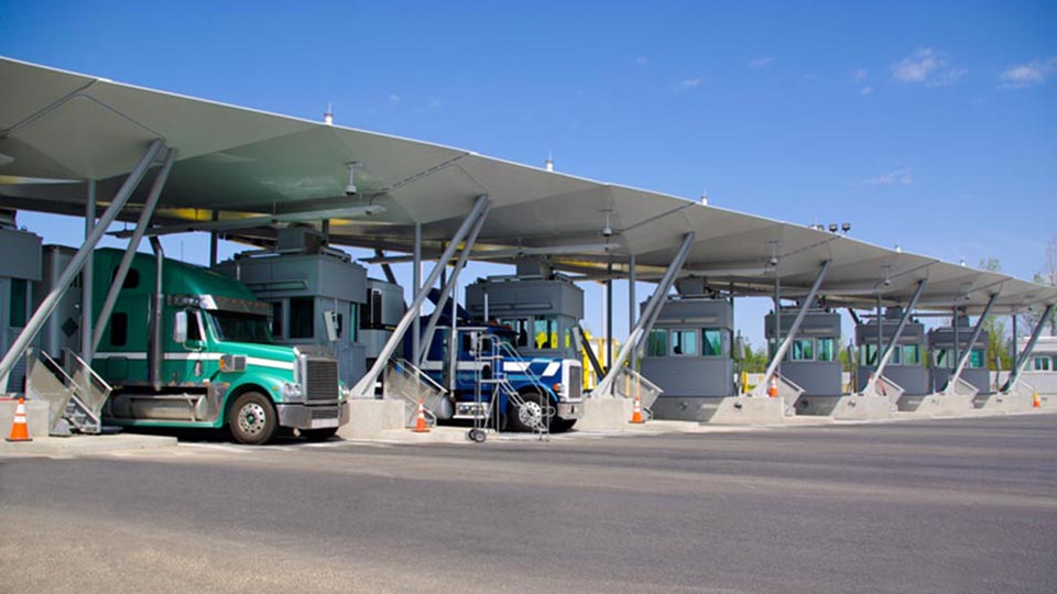 Trucks at the border crossing