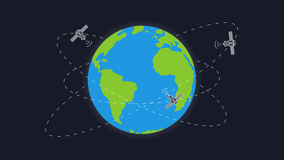 Image of planet earth with two satellites