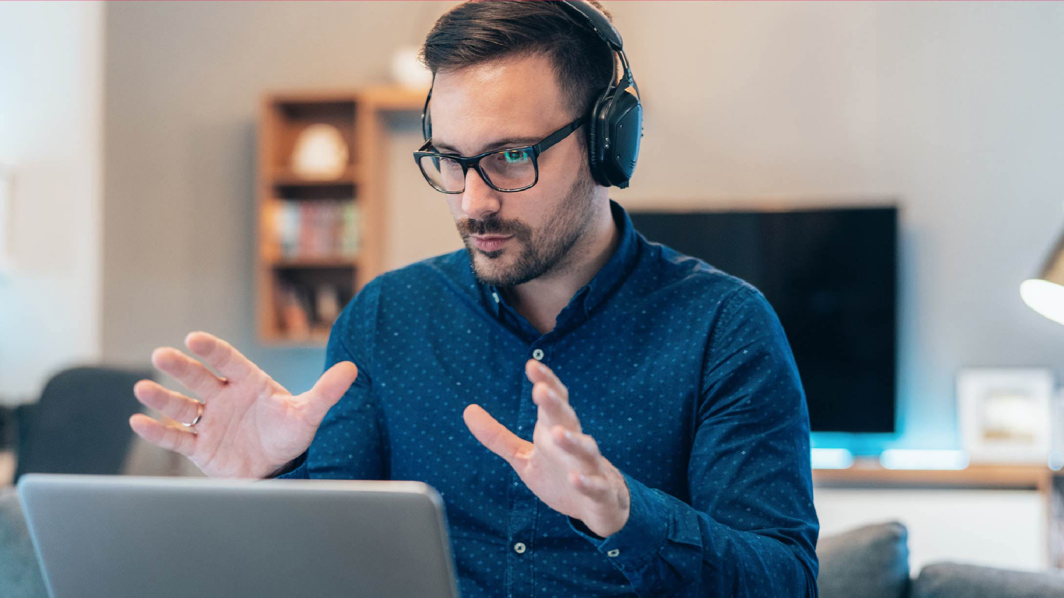 Man explaining something during a virtual interview