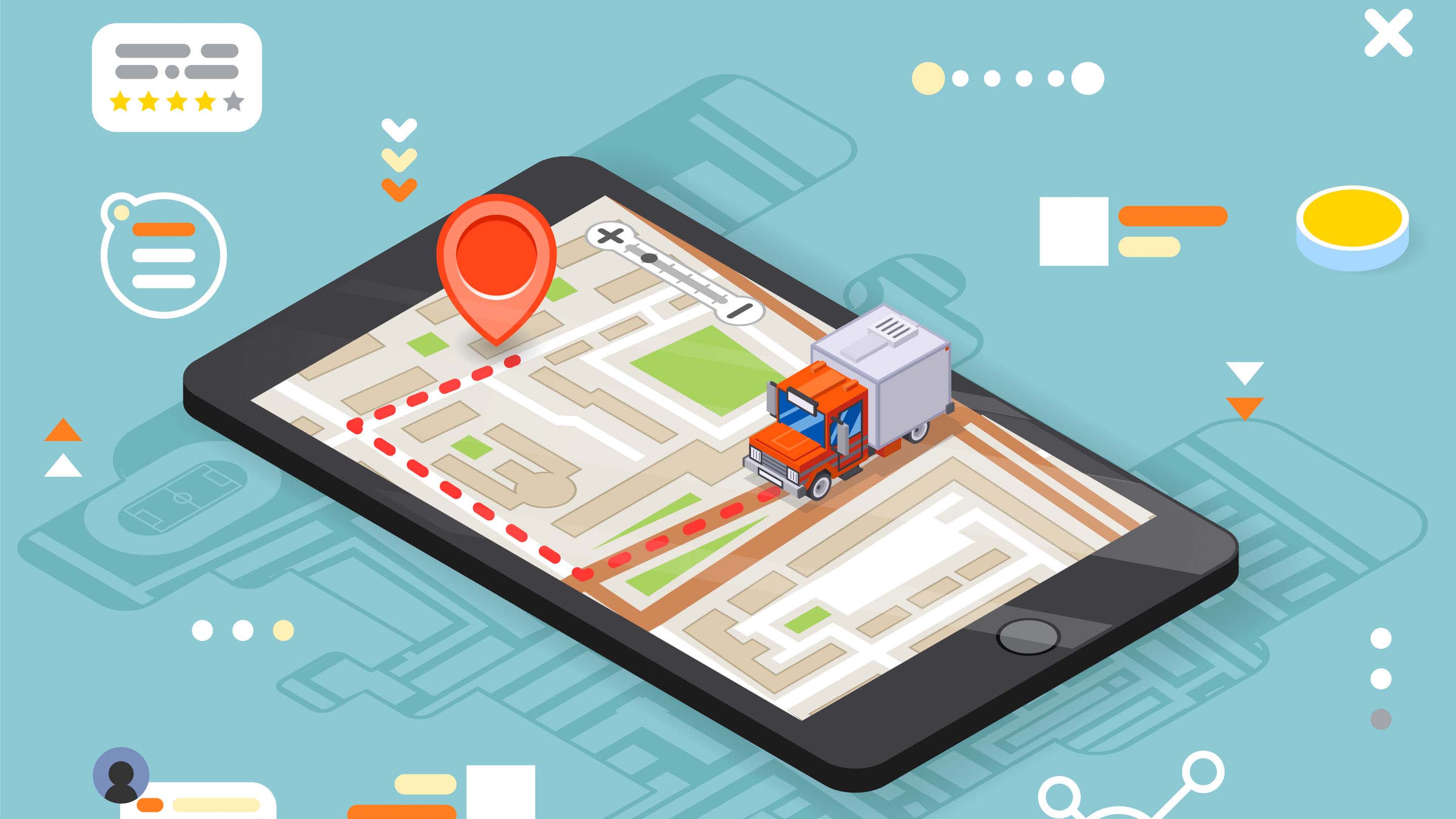Illustration of phone with fleet tracking on screen