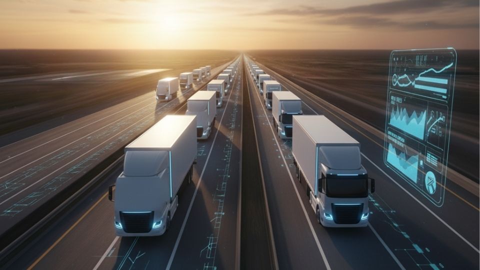 trucks on the road with data