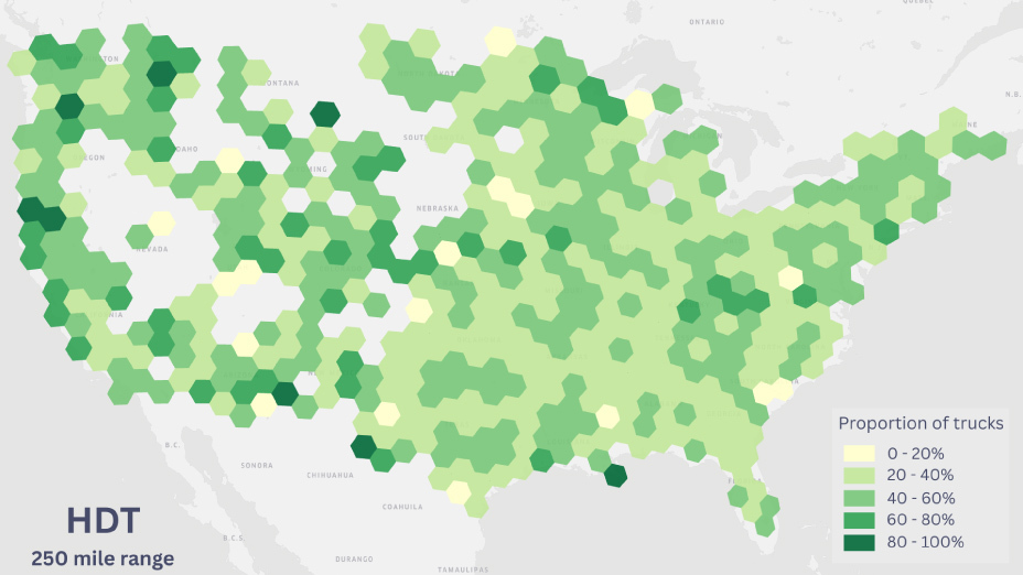 HDT 250 mile range - U.S. truck electrification opportunity map